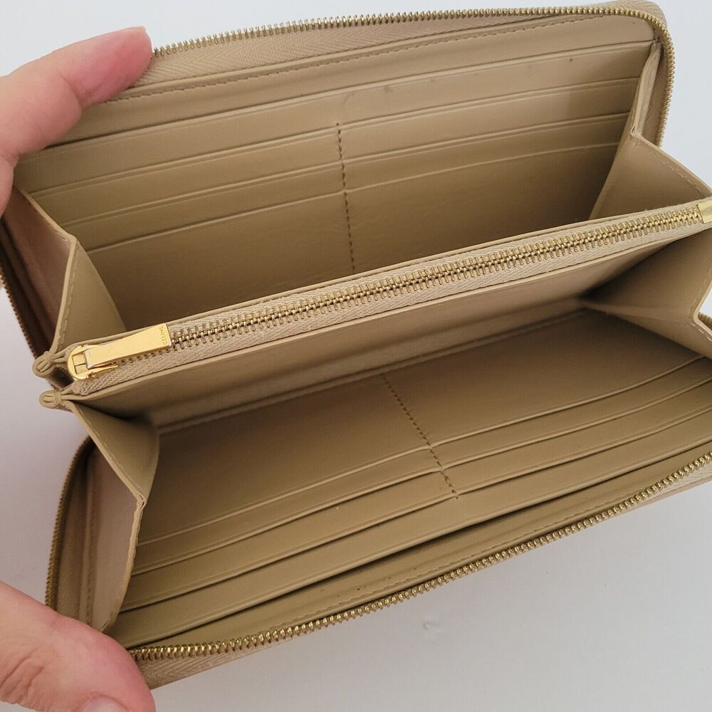 Celine Wallet Leather Gold Metali Card Bill Holder Large Zip Around Continental - Picture 4 of 10